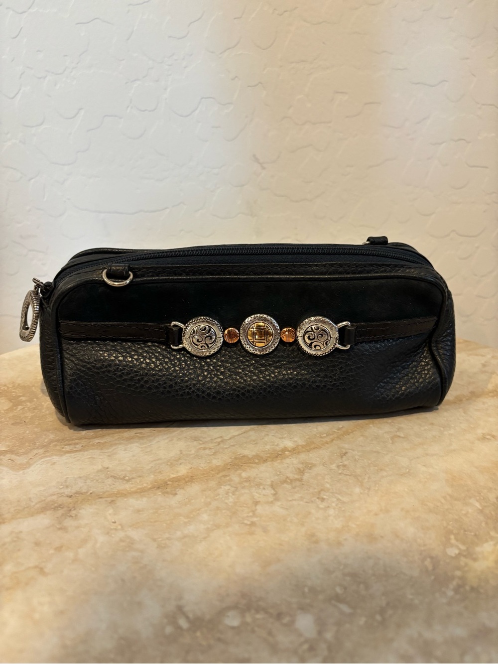 Brighton Black Leather long zip pouch bag